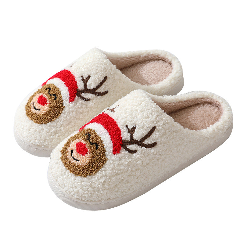 Weihnachtshaus-Hausschuhe Niedliche Cartoon-Weihnachtsmann-Baumwoll-Hausschuhe für Frauen und Männer Paare Winter warme pelzigen Schuhe