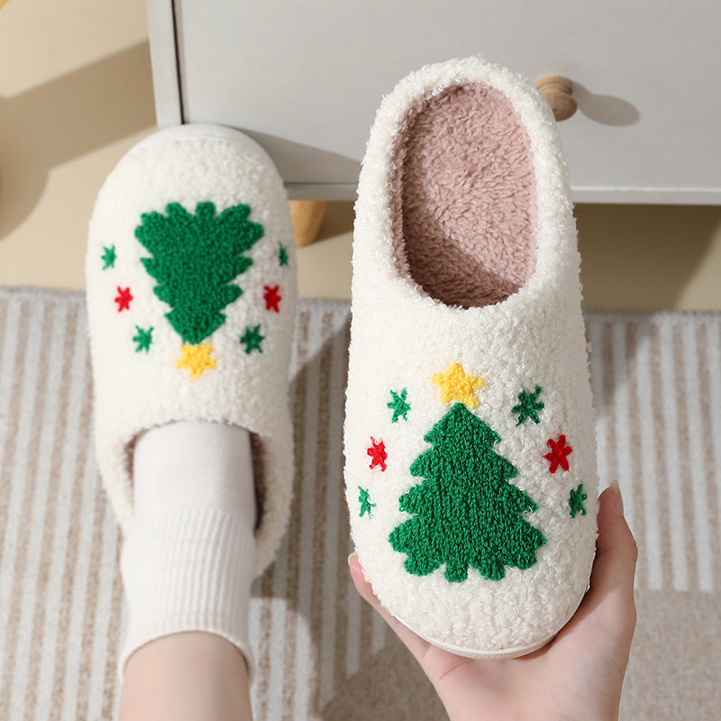 Weihnachtshaus-Hausschuhe Niedliche Cartoon-Weihnachtsmann-Baumwoll-Hausschuhe für Frauen und Männer Paare Winter warme pelzigen Schuhe