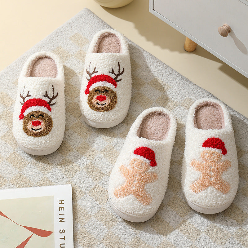 Weihnachtshaus-Hausschuhe Niedliche Cartoon-Weihnachtsmann-Baumwoll-Hausschuhe für Frauen und Männer Paare Winter warme pelzigen Schuhe