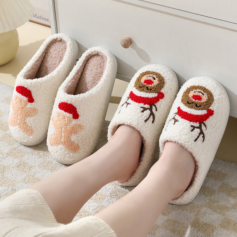 Weihnachtshaus-Hausschuhe Niedliche Cartoon-Weihnachtsmann-Baumwoll-Hausschuhe für Frauen und Männer Paare Winter warme pelzigen Schuhe