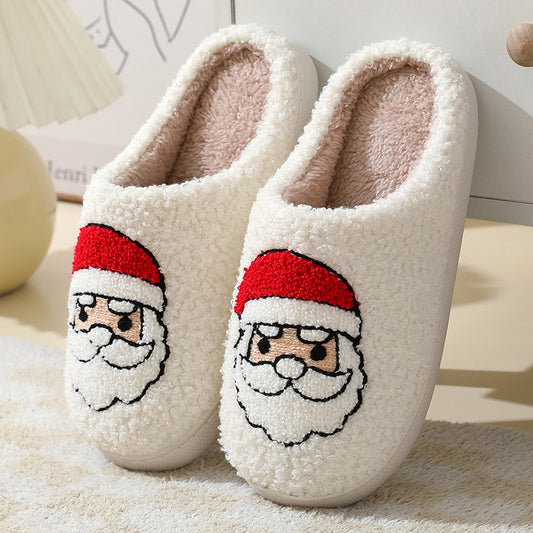 Weihnachtshaus-Hausschuhe Niedliche Cartoon-Weihnachtsmann-Baumwoll-Hausschuhe für Frauen und Männer Paare Winter warme pelzigen Schuhe